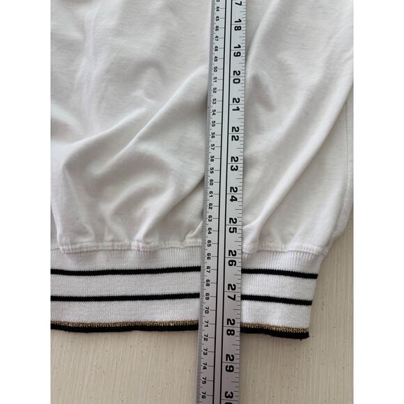 Karen Kane Women’s Medium Cream V-Neck Knit Top Black Gold Trim Classic Resort - Picture 7 of 7